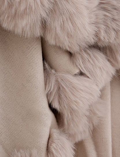 Faux Fur Trimmed Shawl Cape