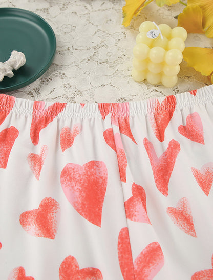 Button-Up Heart Print Short Pajama Set