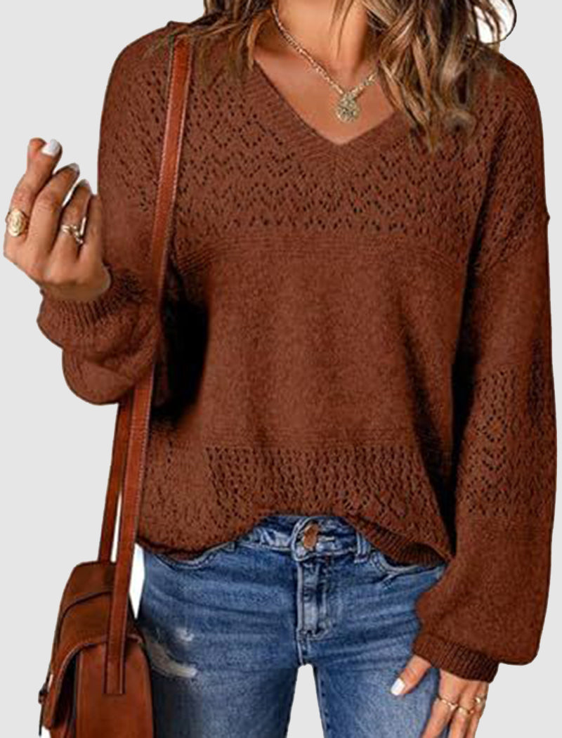 Knit Cutout V Neck Sweater