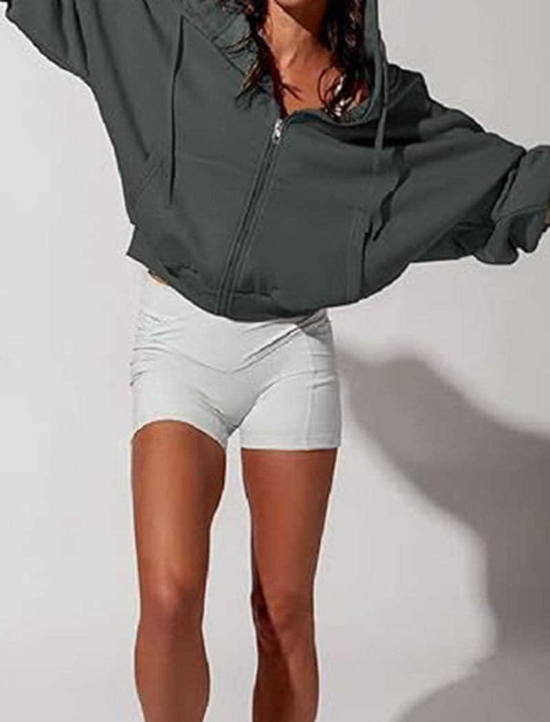 Cropped Hoodie with Zip Front