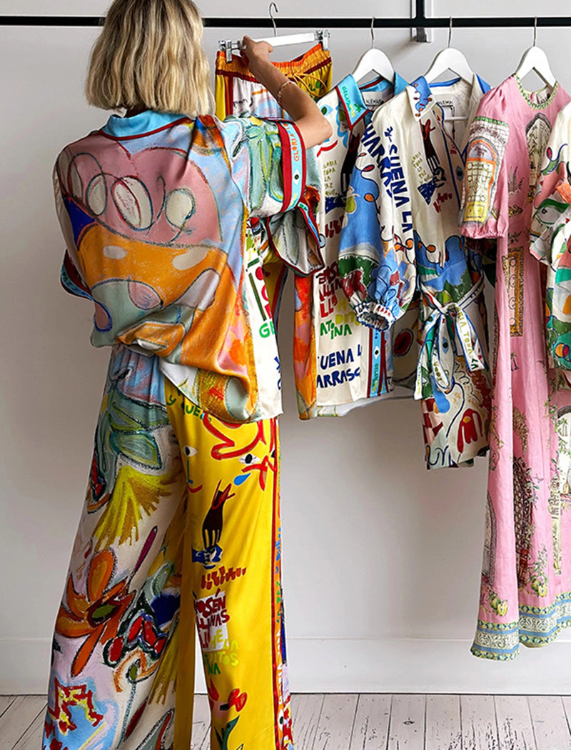 Colorful Print Shirt and Pants Set