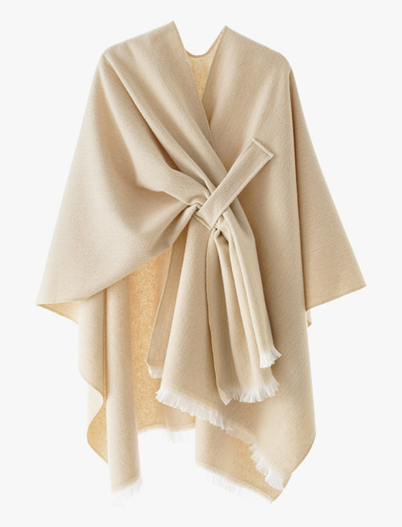 Two-Tone Oversized Shawl with Contrast Trim