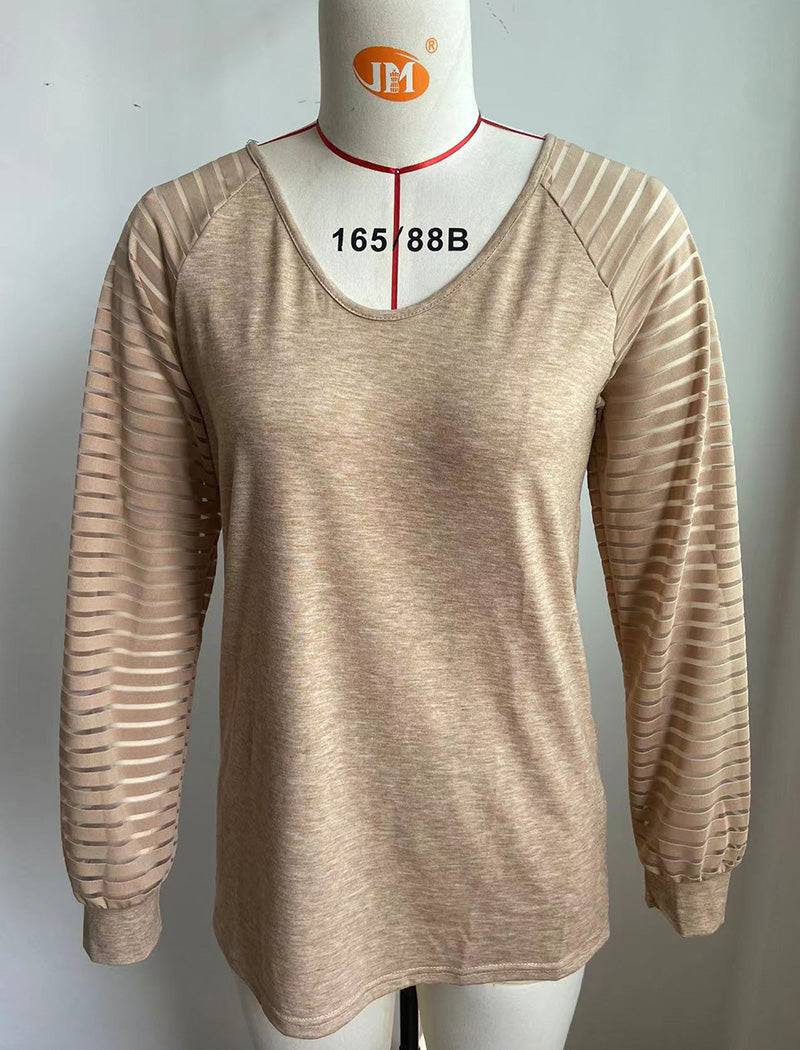 Striped Sleeve V-Neck Long Sleeve Tee