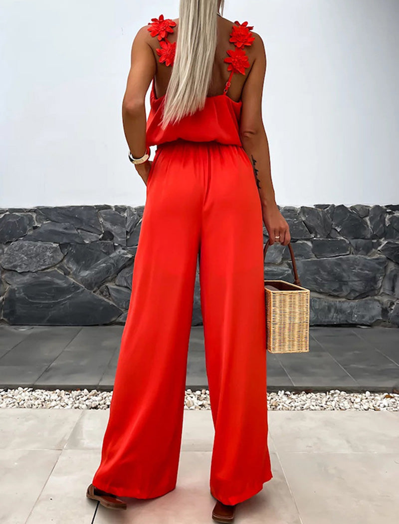 Floral Strap Jumpsuit with Wide Legs