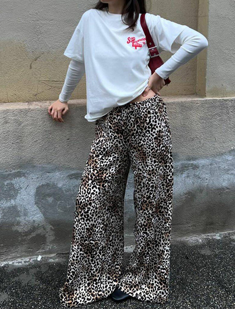 Wide-Leg Leopard Print Trousers