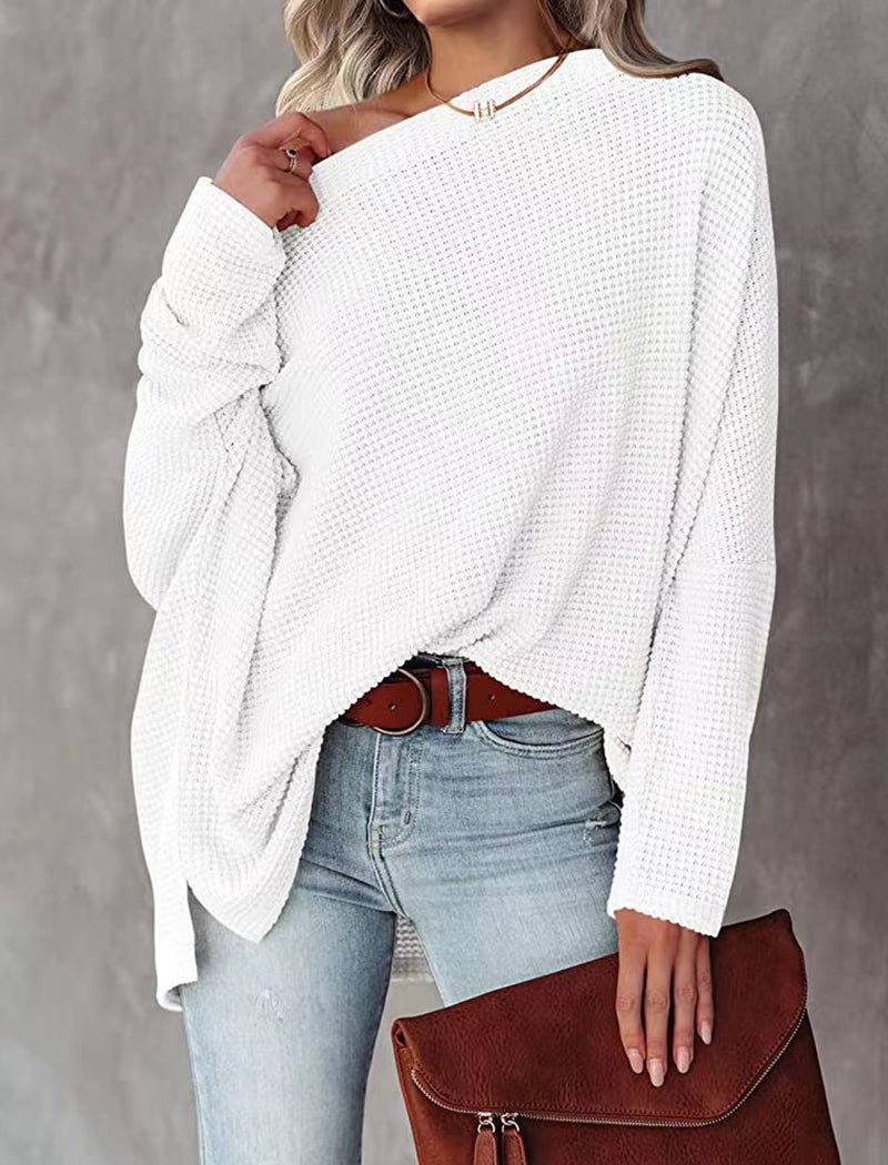 Knitted Waffle-Pattern Off-Shoulder Top