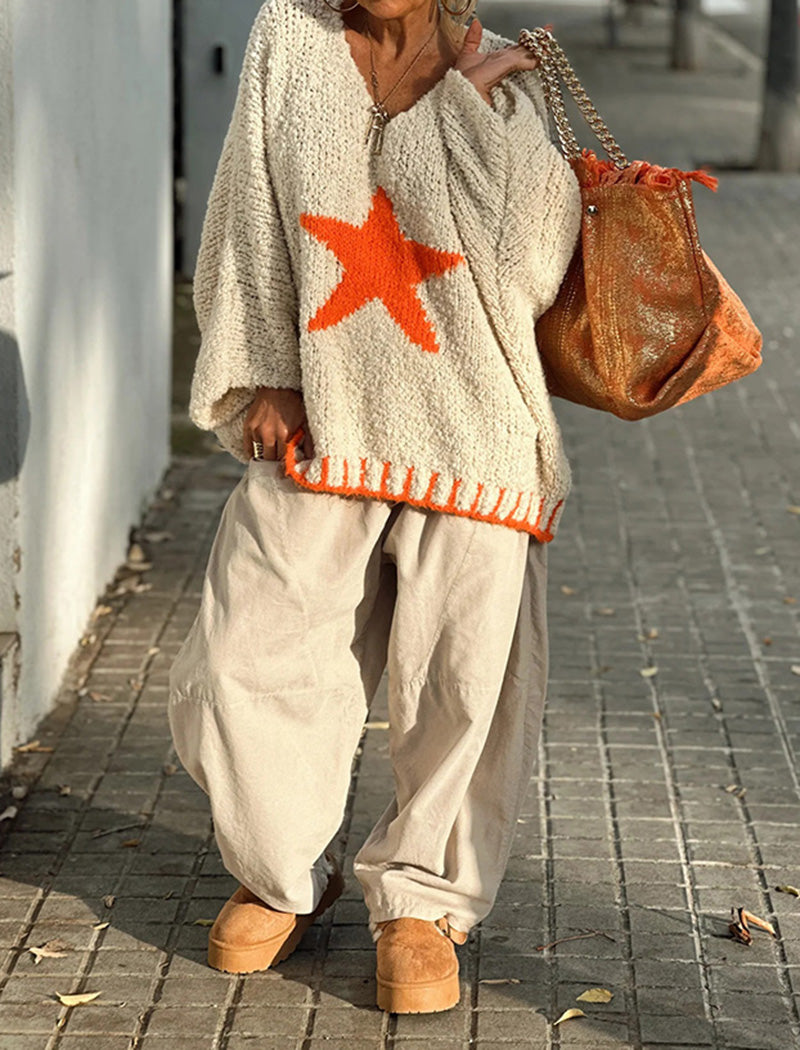 Star Accent Loose Knit Sweater