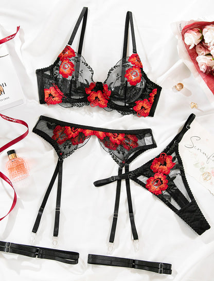 Mesh Shaping Bra &amp; Panty 4 Pieces Set