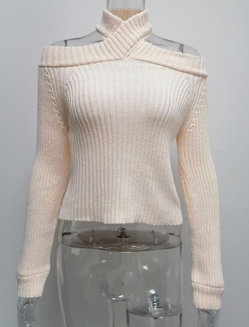 Cold Shoulder Ribbed Knit Cropped Sweater