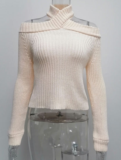 Cold Shoulder Ribbed Knit Cropped Sweater