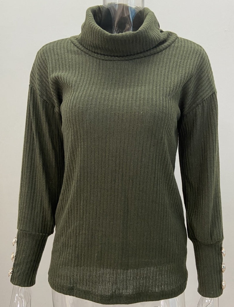 Oversized Button Turtleneck Sweater