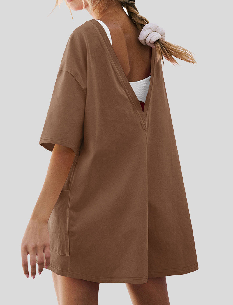 Short Sleeve Backless V-Neck Loose Romper
