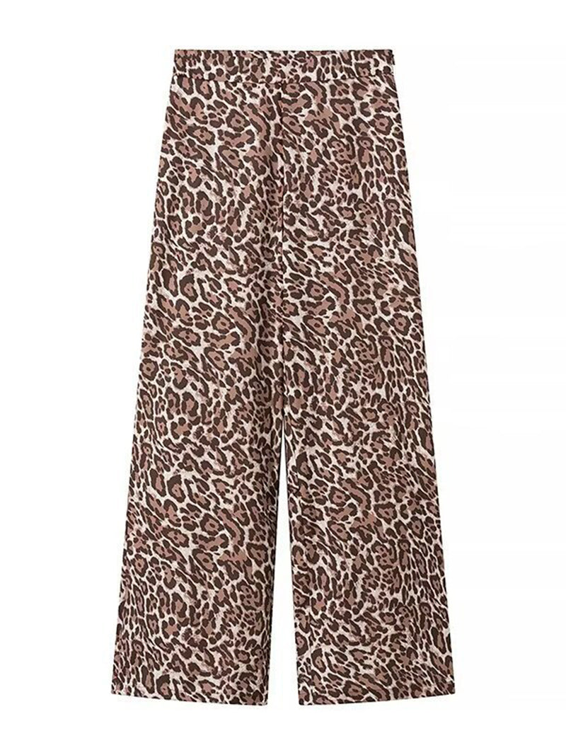 Leopard Print Vest and Wide-Leg Pants Set