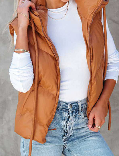 Sleeveless Puffer Vest with High Collar