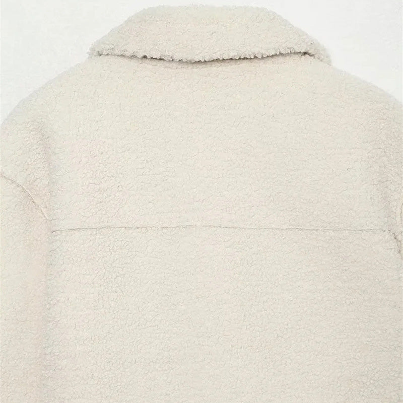 Sherpa Cropped Jacket with Flap Pockets