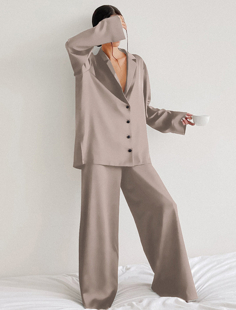 Button-Down Top and Wide-Leg Pants Set