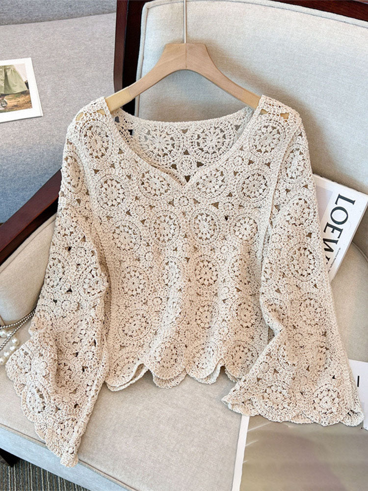 Crocheted Open-Front Bell Sleeve Top