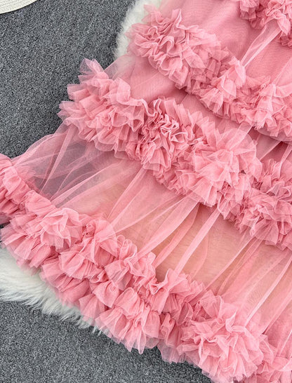 Layered Ruffle Mesh Skirt