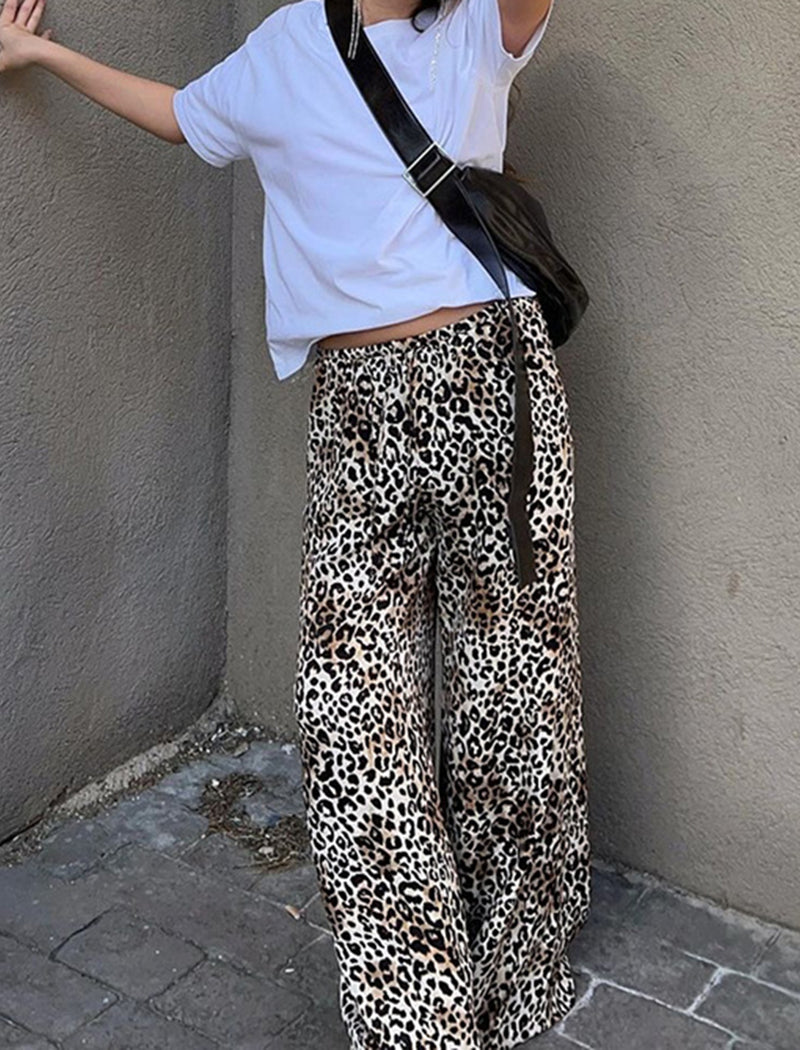 Wide-Leg Leopard Print Trousers