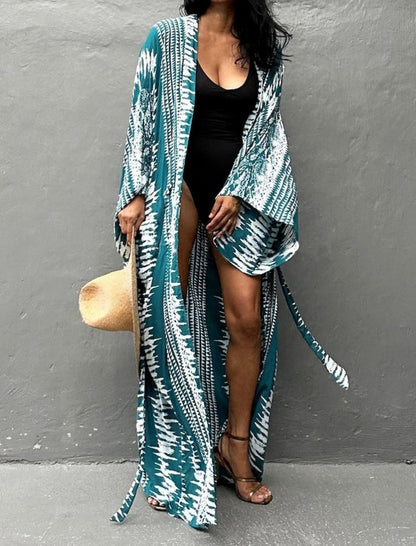 Tie-Dye Belted Kimono Dress