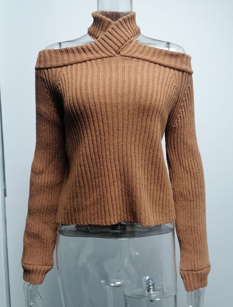 Cold Shoulder Ribbed Knit Cropped Sweater