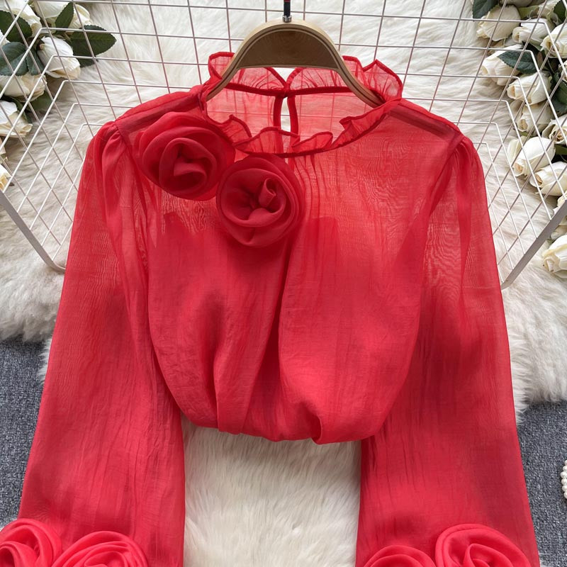 Floral Puff Sleeve Chiffon Blouse