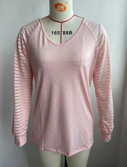 Striped Sleeve V-Neck Long Sleeve Tee