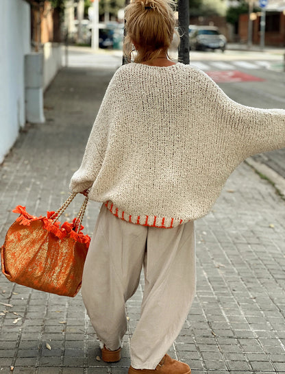 Star Accent Loose Knit Sweater