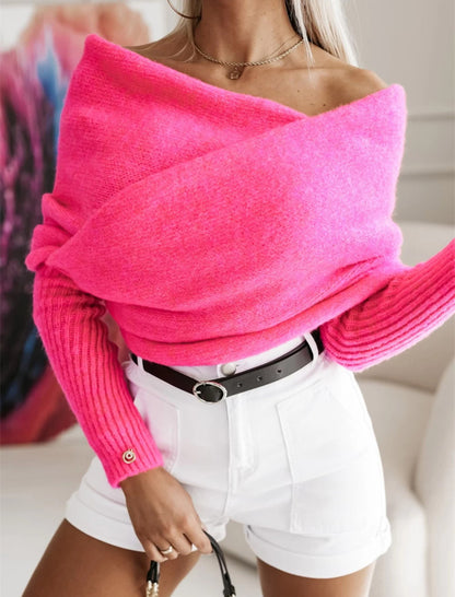 Off-Shoulder Wrap Style Knit Sweater