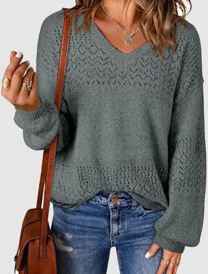 Knit Cutout V Neck Sweater