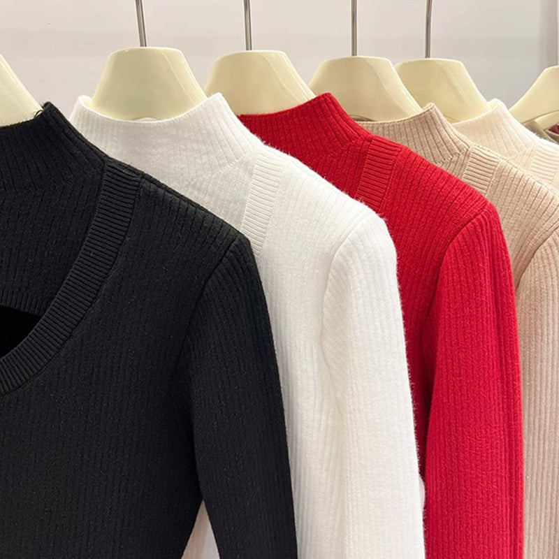 Fleece-Lined Mock Neck Cutout Sweater