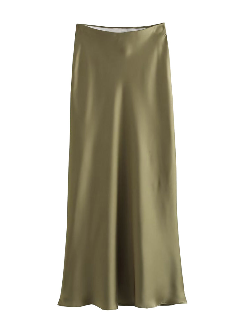 Flowy Satin Midi Skirt