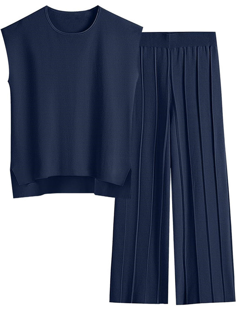 Sleeveless Top and Wide-Leg Pants Set