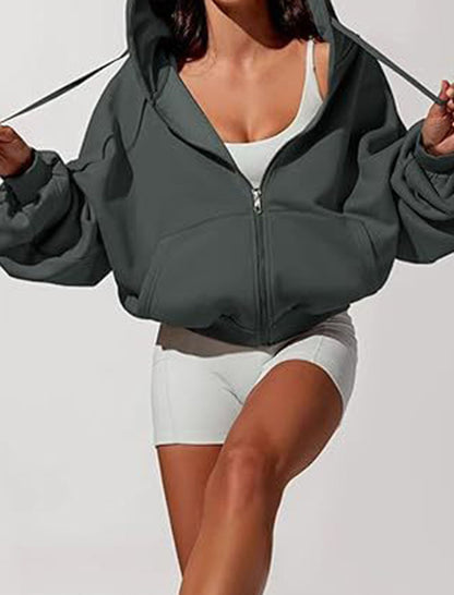 Cropped Hoodie with Zip Front