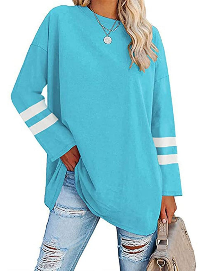 Colorblock Loose Drop-Shoulder Crew Neck Top