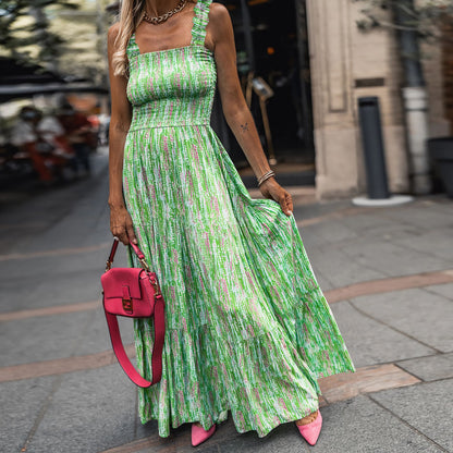 Abstract Print Tiered Maxi Dress