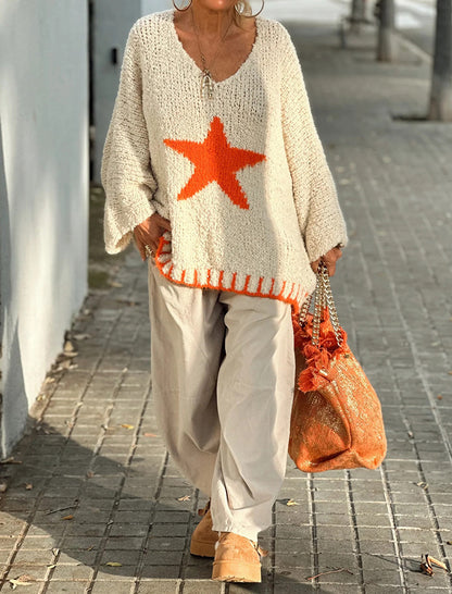 Star Accent Loose Knit Sweater