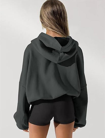 Cropped Hoodie with Zip Front