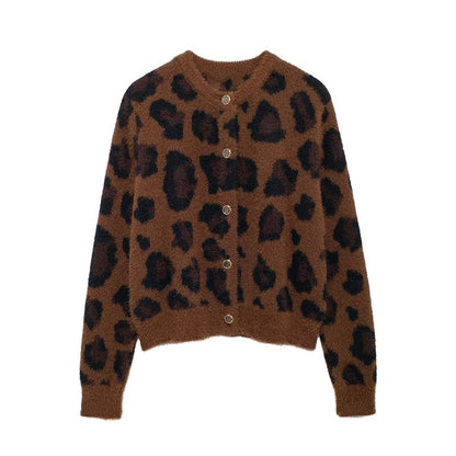 Button-Up Leopard Print Cardigan