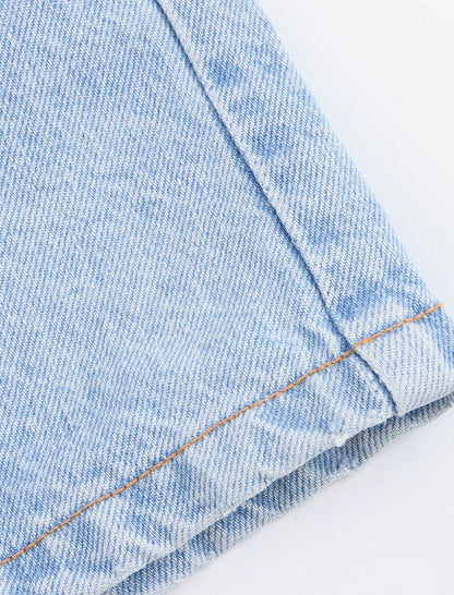 Collared Short Sleeve Denim Romper