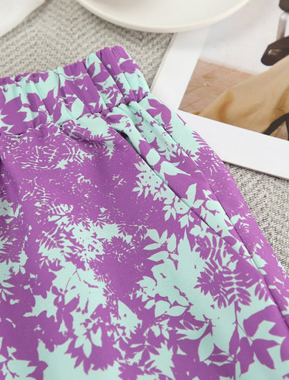Floral Printed Matching Set with Wide-Leg Pants