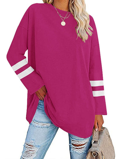 Colorblock Loose Drop-Shoulder Crew Neck Top