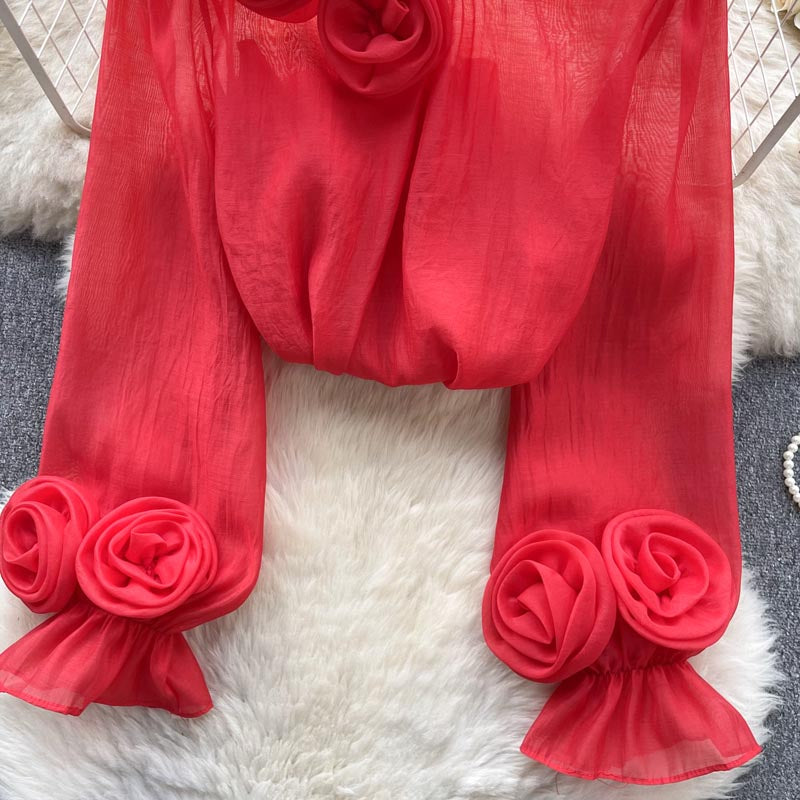 Floral Puff Sleeve Chiffon Blouse