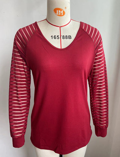 Striped Sleeve V-Neck Long Sleeve Tee