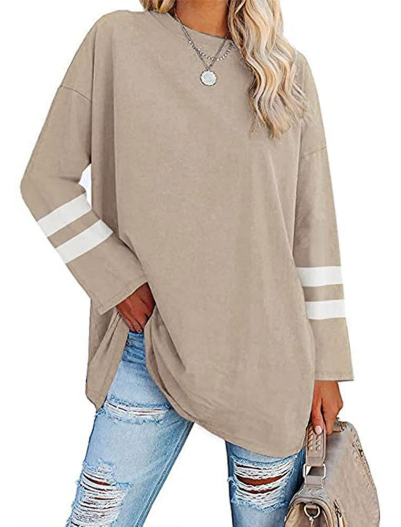 Colorblock Loose Drop-Shoulder Crew Neck Top