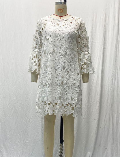 Crochet Mini Dress with Flare Sleeves