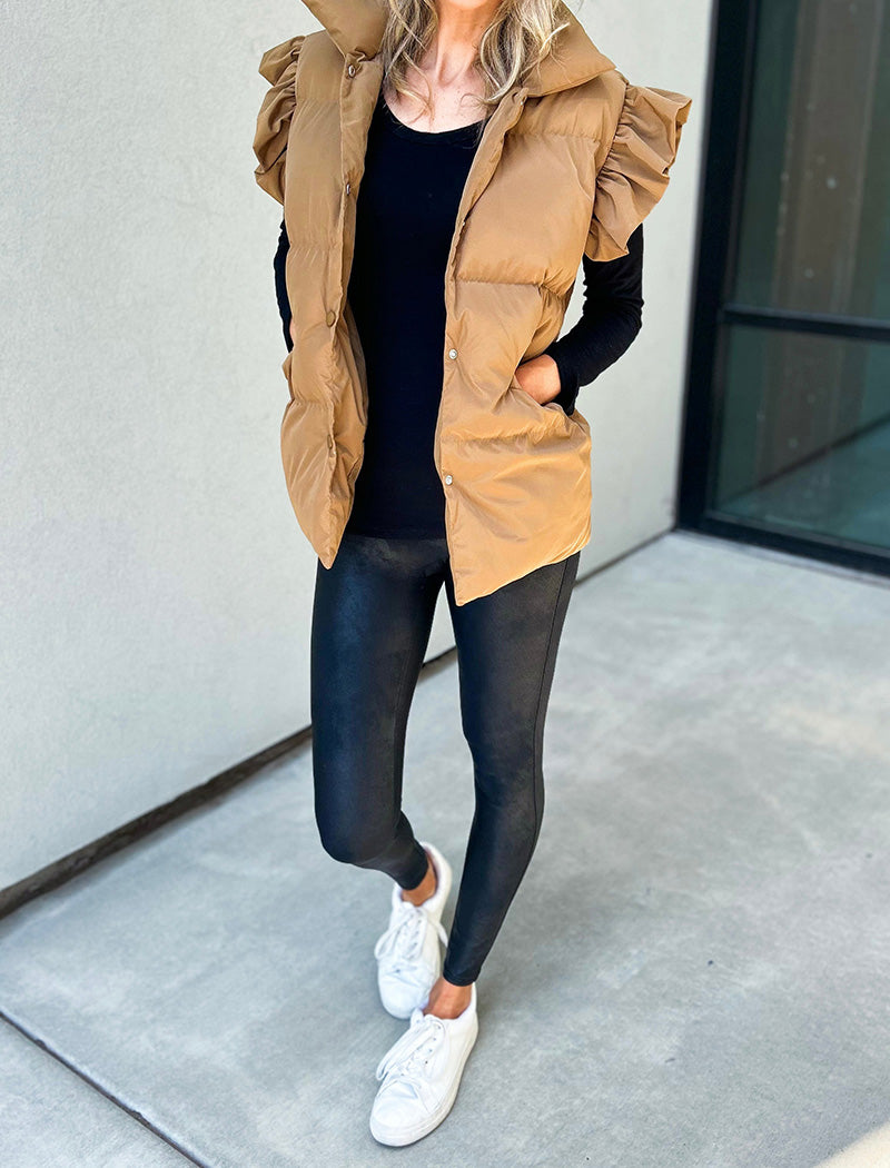 Ruffle Trim Quilted Sleeveless Vest