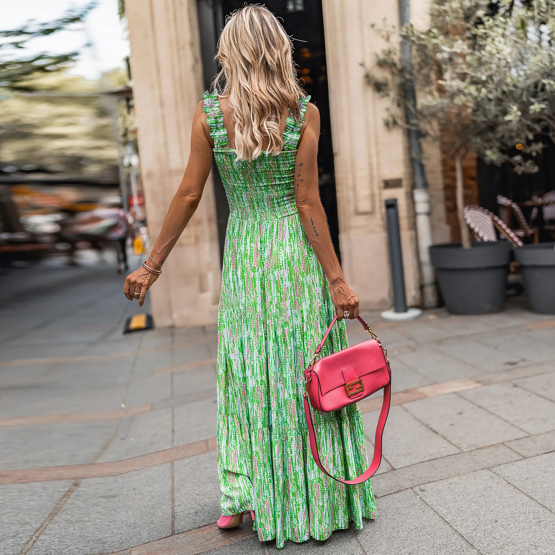 Abstract Print Tiered Maxi Dress