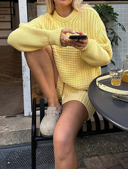 Ribbed Knit Sweater and Shorts Set