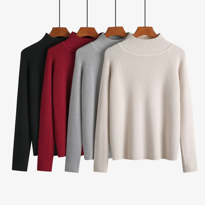 Ribbed High Neck Basic Sweater